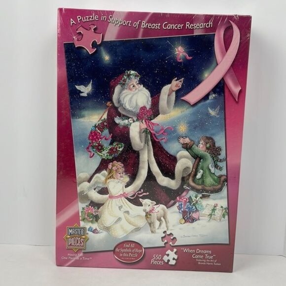 When Dreams Come True 550 pc Puzzle Santa Angels Christmas pink cancer NEW - Picture 1 of 9